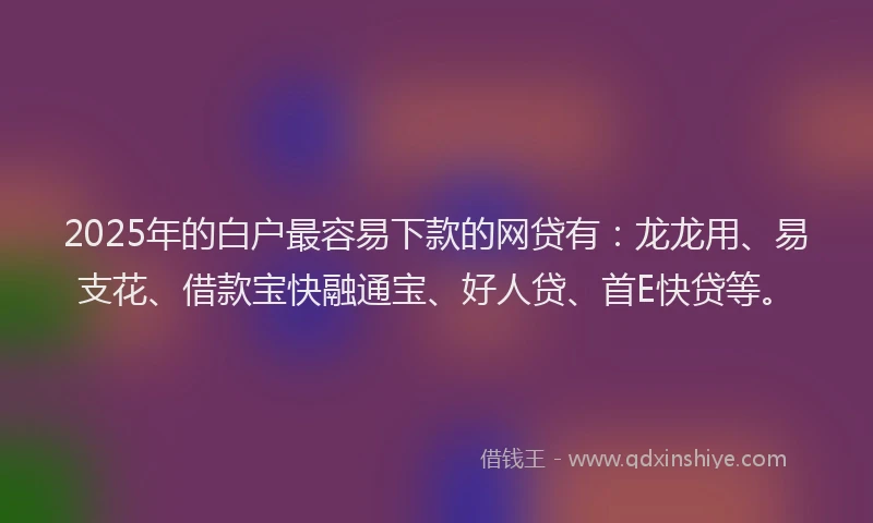 2025年的白户最容易下款的网贷有：龙龙用、易支花、借款宝快融通宝、好人贷、首E快贷等。