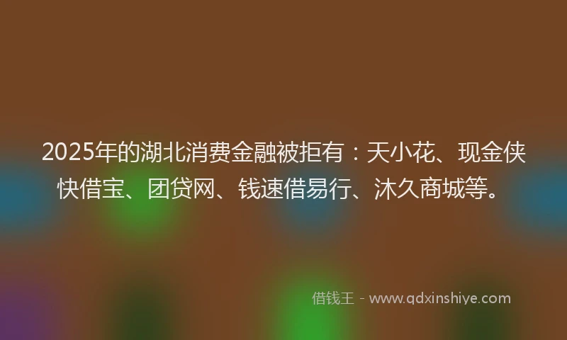 2025年的湖北消费金融被拒有：天小花、现金侠快借宝、团贷网、钱速借易行、沐久商城等。