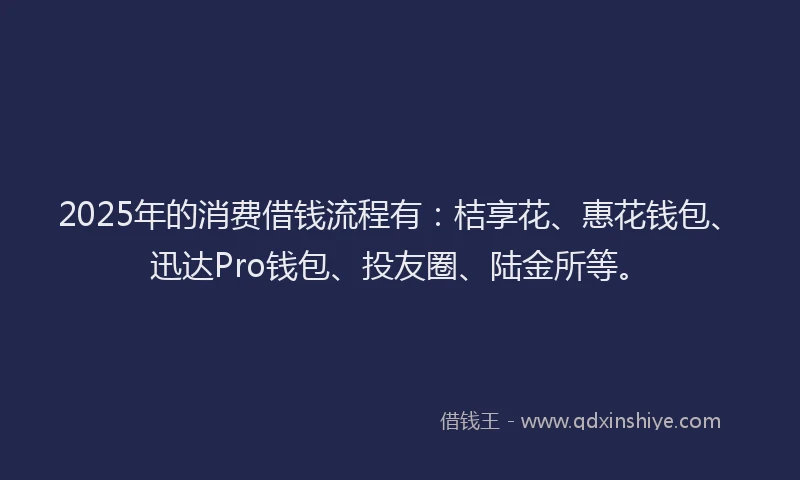 2025年的消费借钱流程有：桔享花、惠花钱包、迅达Pro钱包、投友圈、陆金所等。