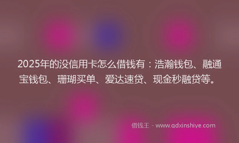 2025年的没信用卡怎么借钱有：浩瀚钱包、融通宝钱包、珊瑚买单、爱达速贷、现金秒融贷等。