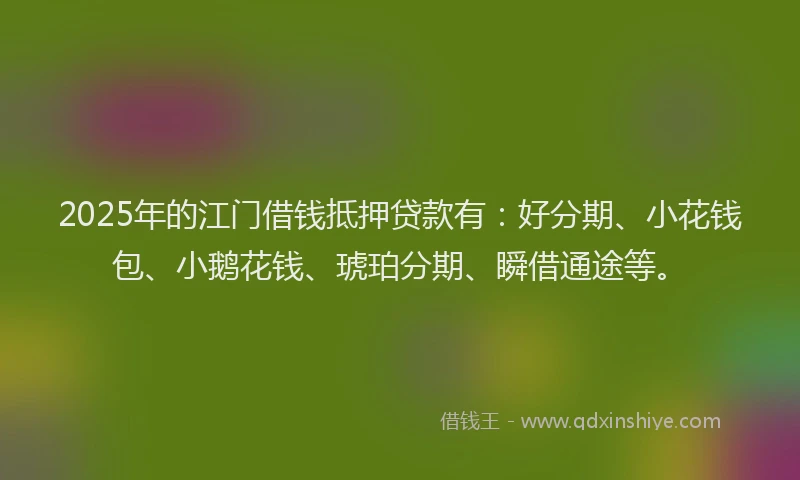 2025年的江门借钱抵押贷款有：好分期、小花钱包、小鹅花钱、琥珀分期、瞬借通途等。