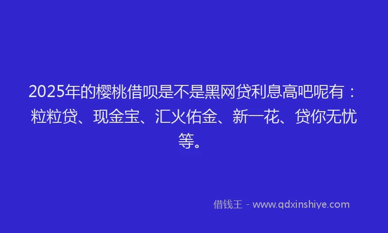2025年的樱桃借呗是不是黑网贷利息高吧呢有：粒粒贷、现金宝、汇火佑金、新一花、贷你无忧等。
