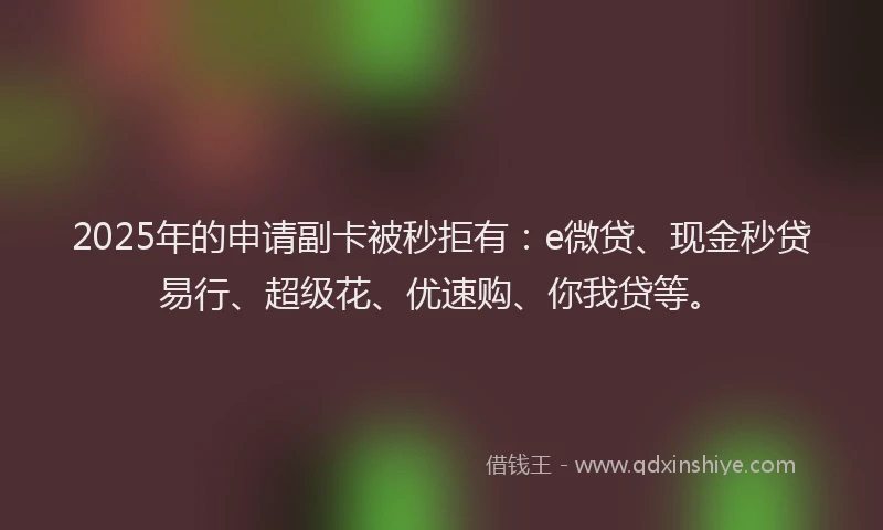 2025年的申请副卡被秒拒有：e微贷、现金秒贷易行、超级花、优速购、你我贷等。