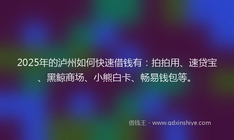 2025年的泸州如何快速借钱有：拍拍用、速贷宝、黑鲸商场、小熊白卡、畅易钱包等。