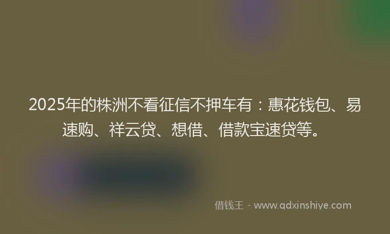 2025年的株洲不看征信不押车有：惠花钱包、易速购、祥云贷、想借、借款宝速贷等。