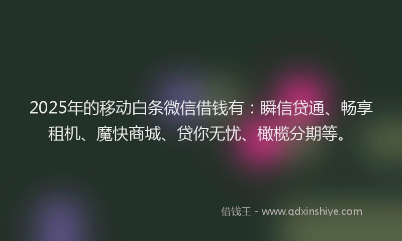 2025年的移动白条微信借钱有：瞬信贷通、畅享租机、魔快商城、贷你无忧、橄榄分期等。