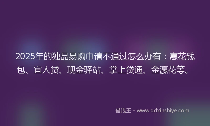 2025年的独品易购申请不通过怎么办有：惠花钱包、宜人贷、现金驿站、掌上贷通、金瀛花等。