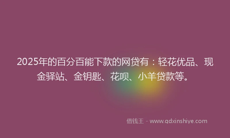2025年的百分百能下款的网贷有：轻花优品、现金驿站、金钥匙、花呗、小羊贷款等。