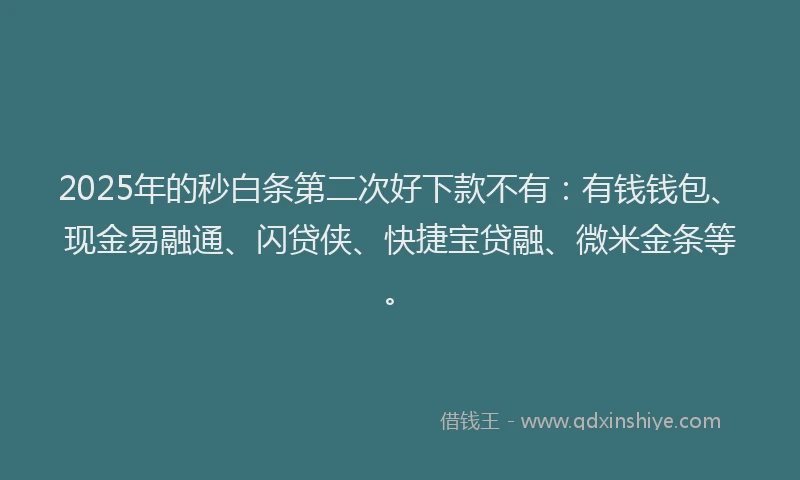 2025年的秒白条第二次好下款不有：有钱钱包、现金易融通、闪贷侠、快捷宝贷融、微米金条等。