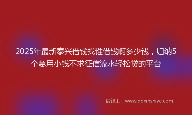 2025年最新泰兴借钱找谁借钱啊多少钱，归纳5个急用小钱不求征信流水轻松贷的平台