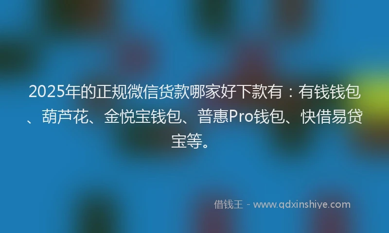 2025年的正规微信货款哪家好下款有：有钱钱包、葫芦花、金悦宝钱包、普惠Pro钱包、快借易贷宝等。