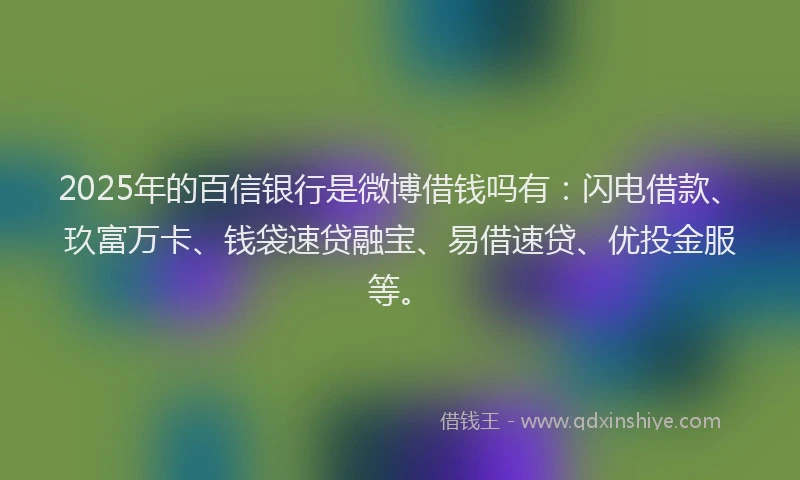 2025年的百信银行是微博借钱吗有：闪电借款、玖富万卡、钱袋速贷融宝、易借速贷、优投金服等。