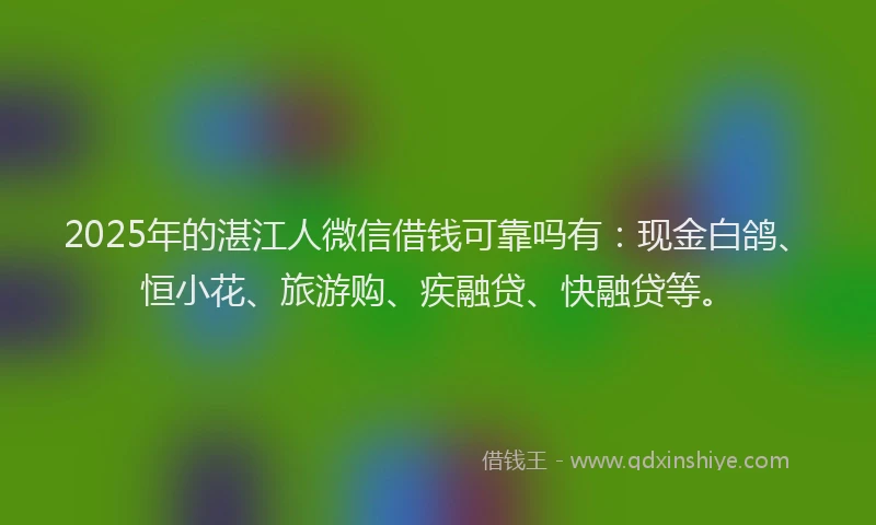 2025年的湛江人微信借钱可靠吗有：现金白鸽、恒小花、旅游购、疾融贷、快融贷等。