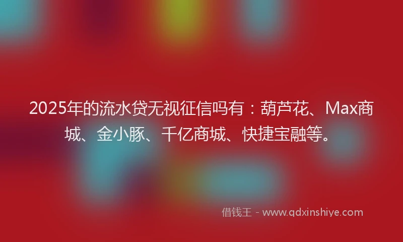 2025年的流水贷无视征信吗有：葫芦花、Max商城、金小豚、千亿商城、快捷宝融等。