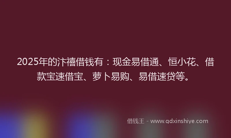 2025年的汴禧借钱有：现金易借通、恒小花、借款宝速借宝、萝卜易购、易借速贷等。