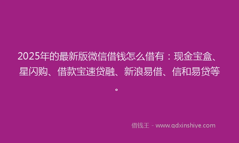 2025年的最新版微信借钱怎么借有：现金宝盒、星闪购、借款宝速贷融、新浪易借、信和易贷等。