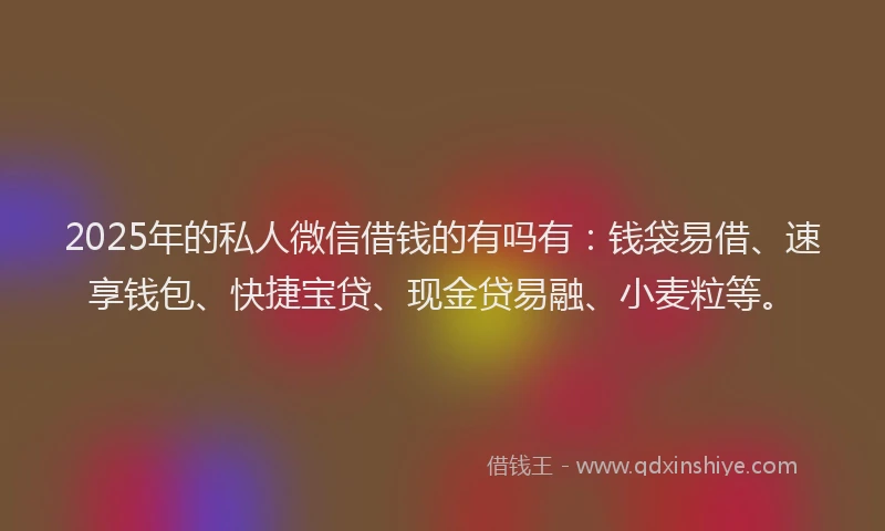 2025年的私人微信借钱的有吗有：钱袋易借、速享钱包、快捷宝贷、现金贷易融、小麦粒等。