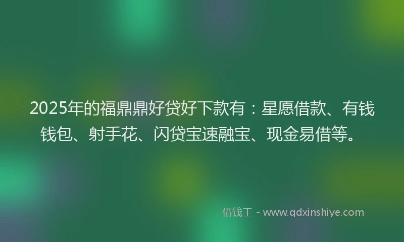 2025年的福鼎鼎好贷好下款有：星愿借款、有钱钱包、射手花、闪贷宝速融宝、现金易借等。