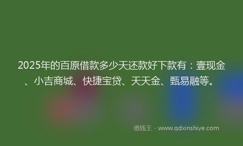 2025年的百原借款多少天还款好下款有：壹现金、小吉商城、快捷宝贷、天天金、甄易融等。