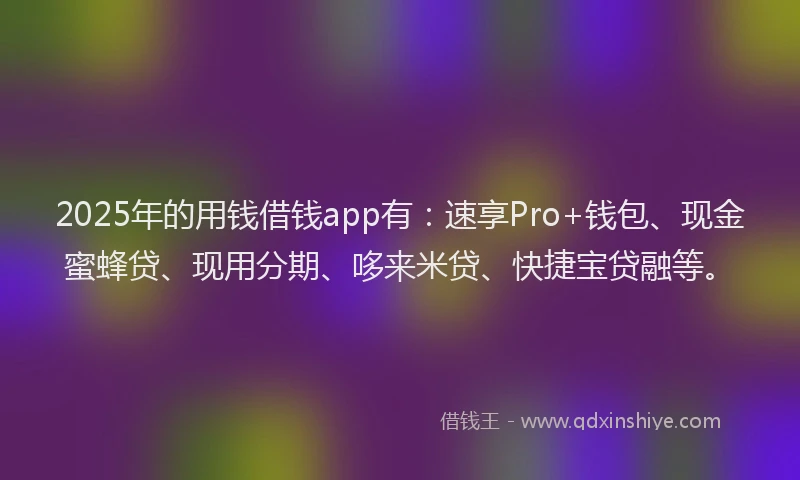 2025年的用钱借钱app有：速享Pro+钱包、现金蜜蜂贷、现用分期、哆来米贷、快捷宝贷融等。