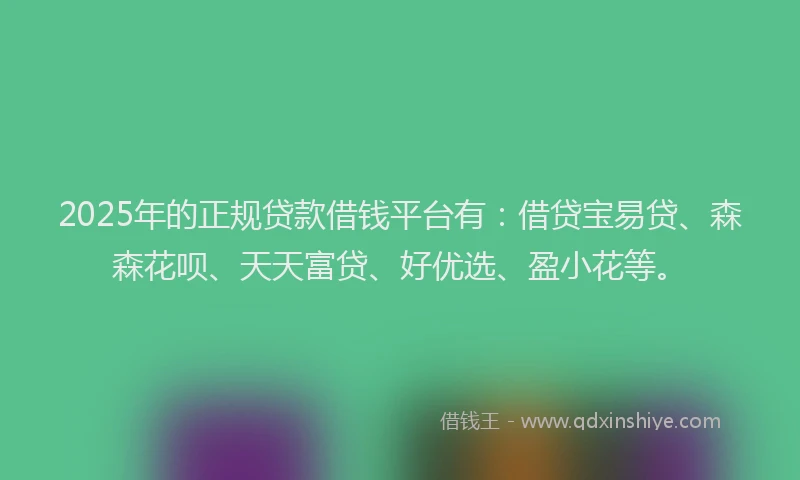 2025年的正规贷款借钱平台有：借贷宝易贷、森森花呗、天天富贷、好优选、盈小花等。