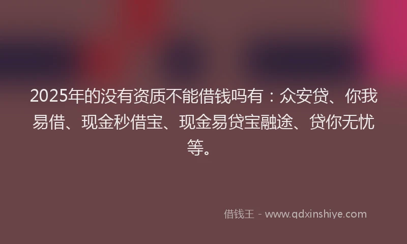 2025年的没有资质不能借钱吗有：众安贷、你我易借、现金秒借宝、现金易贷宝融途、贷你无忧等。