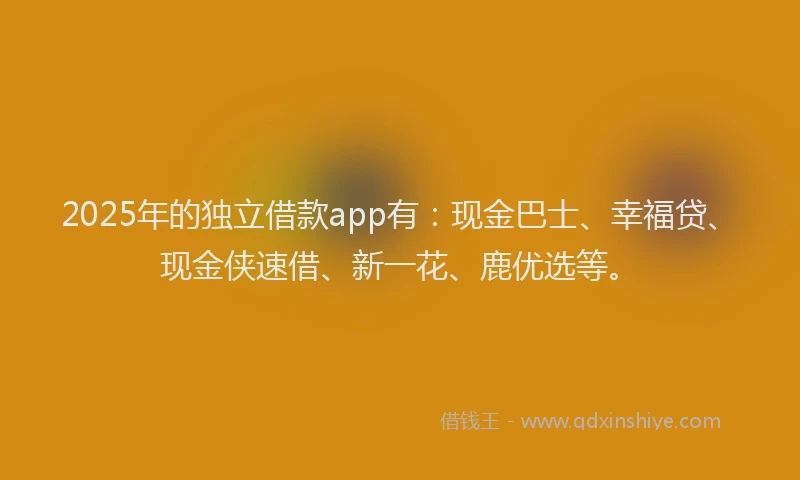 2025年的独立借款app有：现金巴士、幸福贷、现金侠速借、新一花、鹿优选等。