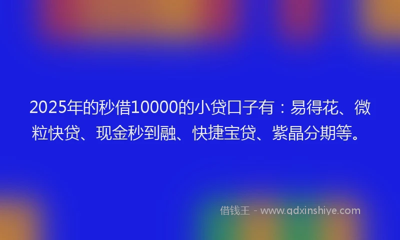 2025年的秒借10000的小贷口子有：易得花、微粒快贷、现金秒到融、快捷宝贷、紫晶分期等。