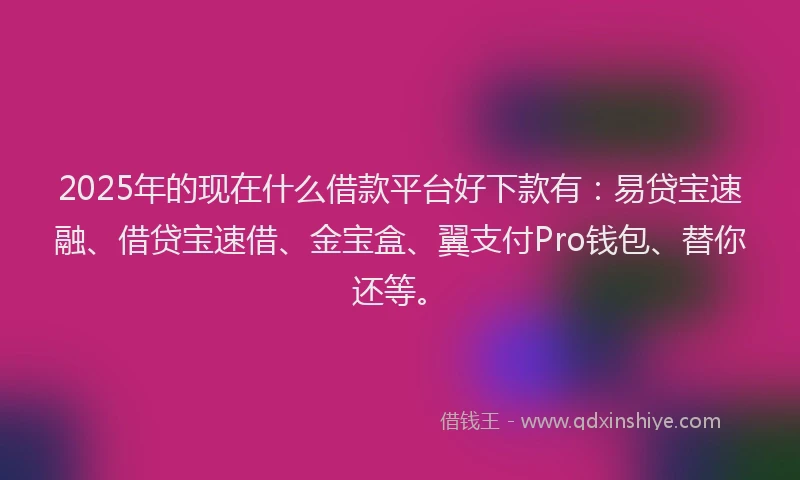 2025年的现在什么借款平台好下款有：易贷宝速融、借贷宝速借、金宝盒、翼支付Pro钱包、替你还等。