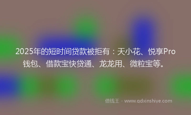2025年的短时间贷款被拒有：天小花、悦享Pro钱包、借款宝快贷通、龙龙用、微粒宝等。