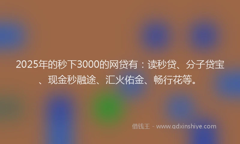 2025年的秒下3000的网贷有：读秒贷、分子贷宝、现金秒融途、汇火佑金、畅行花等。