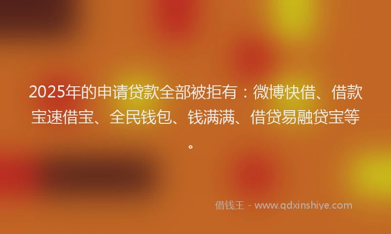 2025年的申请贷款全部被拒有：微博快借、借款宝速借宝、全民钱包、钱满满、借贷易融贷宝等。