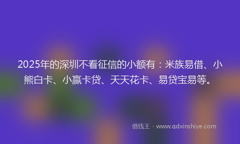 2025年的深圳不看征信的小额有：米族易借、小熊白卡、小赢卡贷、天天花卡、易贷宝易等。