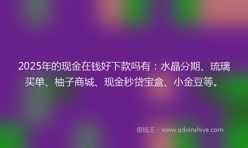 2025年的现金在钱好下款吗有：水晶分期、琉璃买单、柚子商城、现金秒贷宝盒、小金豆等。