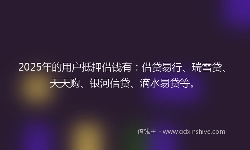 2025年的用户抵押借钱有：借贷易行、瑞雪贷、天天购、银河信贷、滴水易贷等。