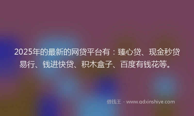2025年的最新的网贷平台有：臻心贷、现金秒贷易行、钱进快贷、积木盒子、百度有钱花等。