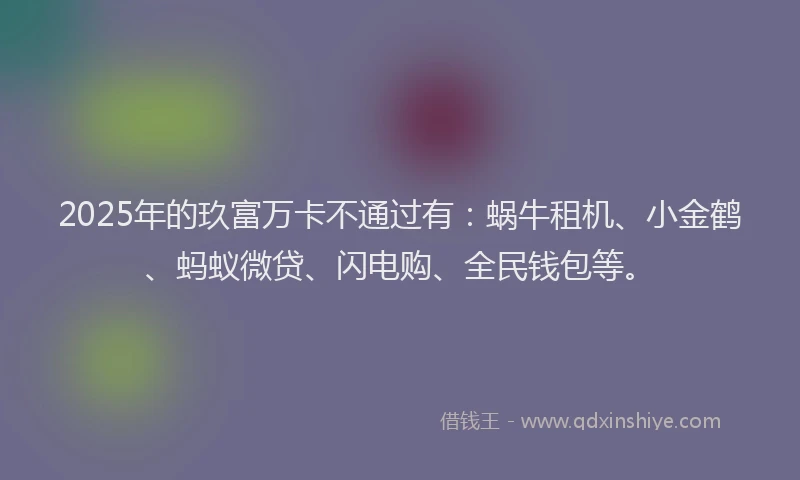 2025年的玖富万卡不通过有：蜗牛租机、小金鹤、蚂蚁微贷、闪电购、全民钱包等。