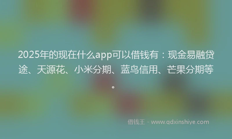 2025年的现在什么app可以借钱有：现金易融贷途、天源花、小米分期、蓝鸟信用、芒果分期等。