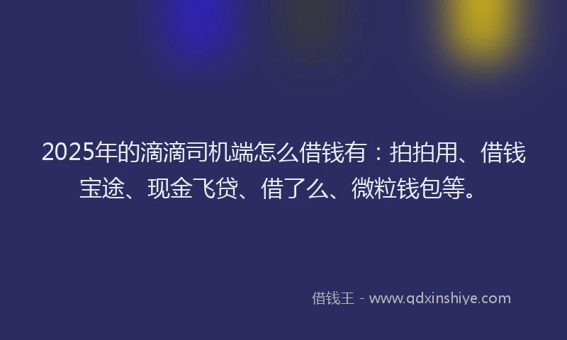 2025年的滴滴司机端怎么借钱有：拍拍用、借钱宝途、现金飞贷、借了么、微粒钱包等。