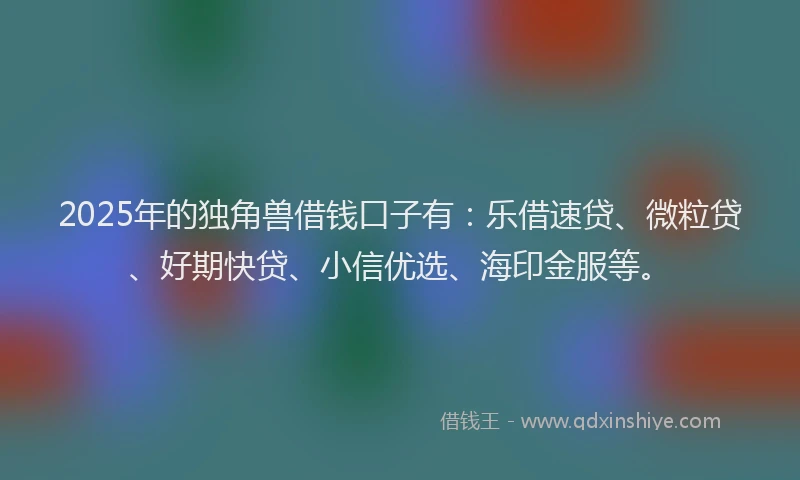 2025年的独角兽借钱口子有：乐借速贷、微粒贷、好期快贷、小信优选、海印金服等。