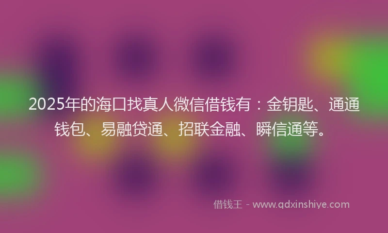 2025年的海口找真人微信借钱有：金钥匙、通通钱包、易融贷通、招联金融、瞬信通等。