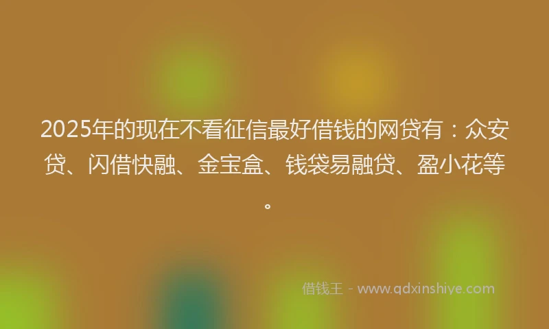 2025年的现在不看征信最好借钱的网贷有：众安贷、闪借快融、金宝盒、钱袋易融贷、盈小花等。