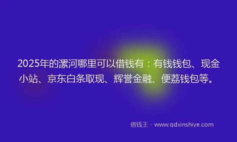 2025年的漯河哪里可以借钱有：有钱钱包、现金小站、京东白条取现、辉誉金融、便荔钱包等。