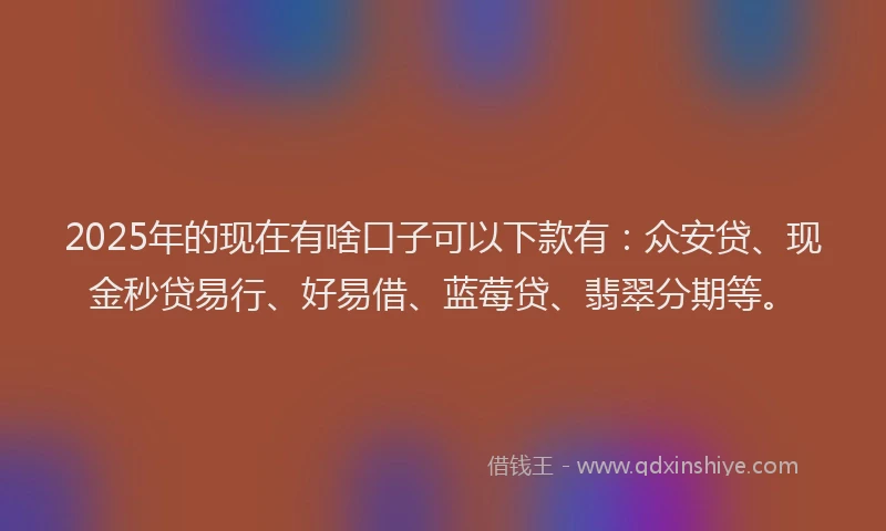 2025年的现在有啥口子可以下款有：众安贷、现金秒贷易行、好易借、蓝莓贷、翡翠分期等。