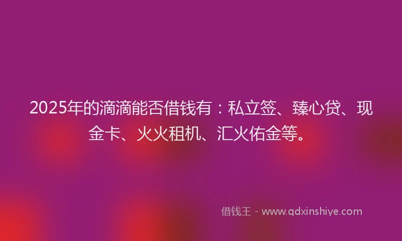 2025年的滴滴能否借钱有：私立签、臻心贷、现金卡、火火租机、汇火佑金等。
