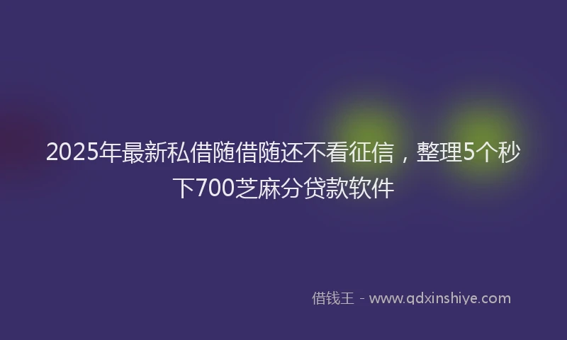 2025年最新私借随借随还不看征信，整理5个秒下700芝麻分贷款软件