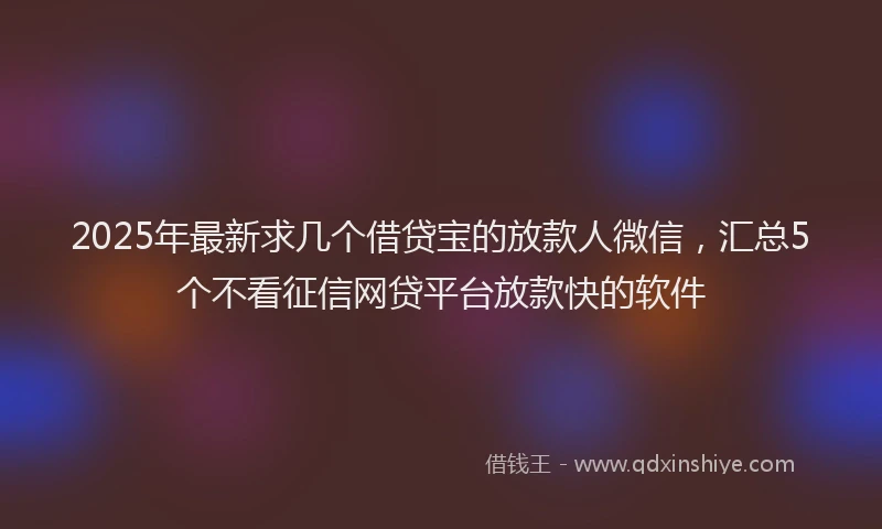 2025年最新求几个借贷宝的放款人微信，汇总5个不看征信网贷平台放款快的软件