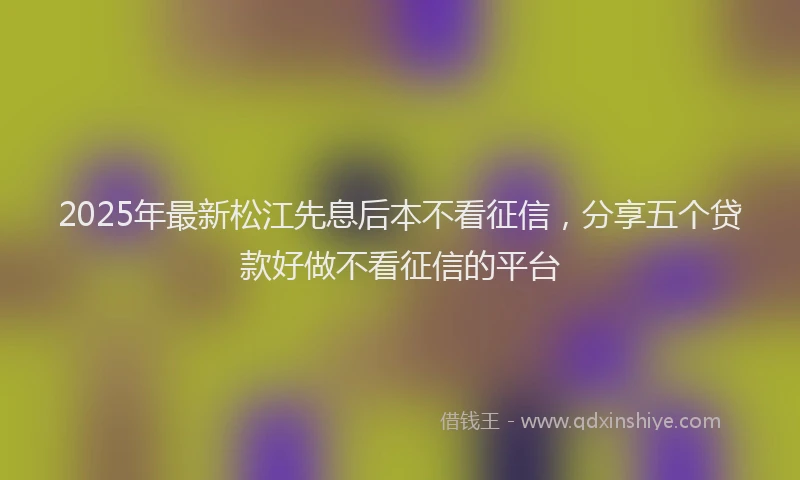 2025年最新松江先息后本不看征信，分享五个贷款好做不看征信的平台