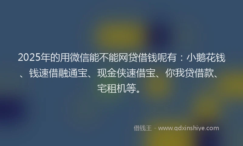 2025年的用微信能不能网贷借钱呢有：小鹅花钱、钱速借融通宝、现金侠速借宝、你我贷借款、宅租机等。