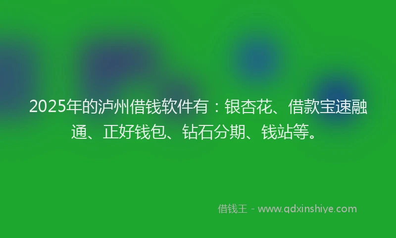 2025年的泸州借钱软件有：银杏花、借款宝速融通、正好钱包、钻石分期、钱站等。